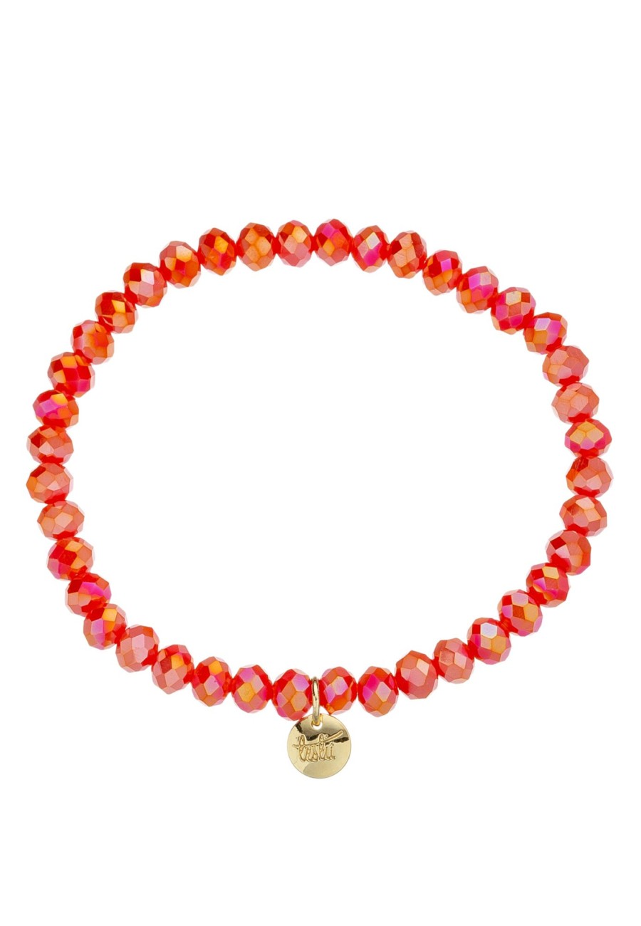 Armschmuck Leslii | Leslii Damen-Armband Kate Kristall Glasperlen Rot Orange Koralle