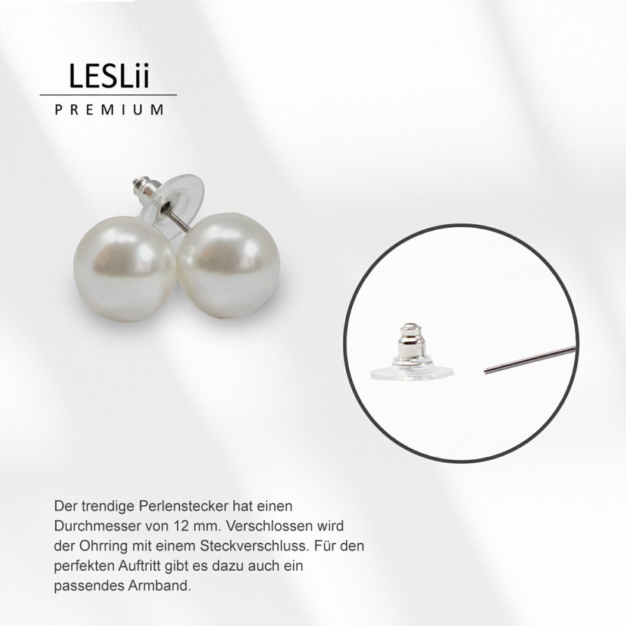 Ohrschmuck Leslii | Leslii Damen-Ohrringe Ohrstecker Perlen-Ohrringe Weise Perlen Modeschmuck-Ohrringe 12Mm Weis