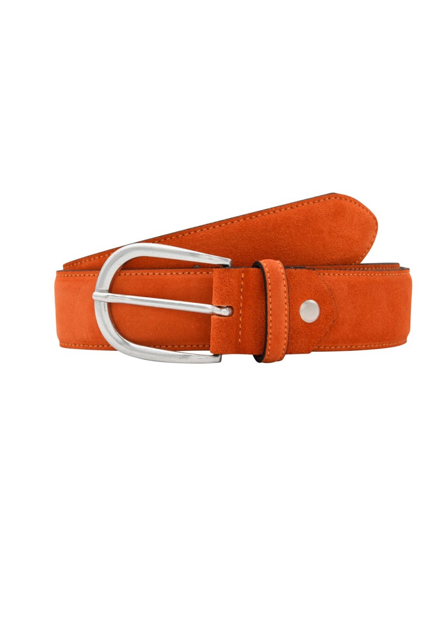 Gurtel Leslii | Leslii Premium Gurtel Echter Leder-Gurtel Antik Oranger Gurtel Rind-Veloursleder Naht Orange Silber