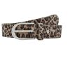 Gurtel Leslii | Leslii Premium Gurtel Echter Leder-Gurtel Leo-Print Animal-Gurtel Veloursleder Naht Taupe Silber