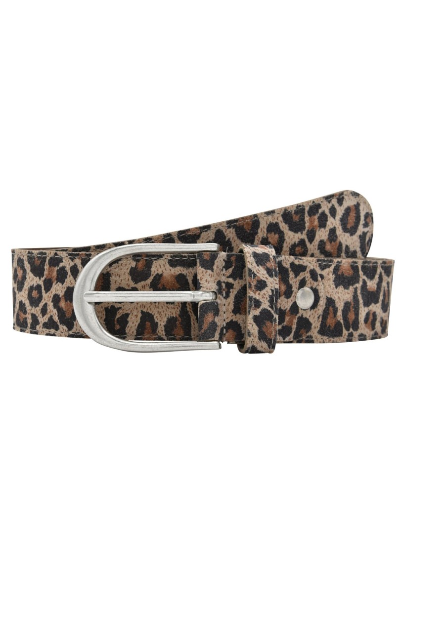 Gurtel Leslii | Leslii Premium Gurtel Echter Leder-Gurtel Leo-Print Animal-Gurtel Veloursleder Naht Taupe Silber