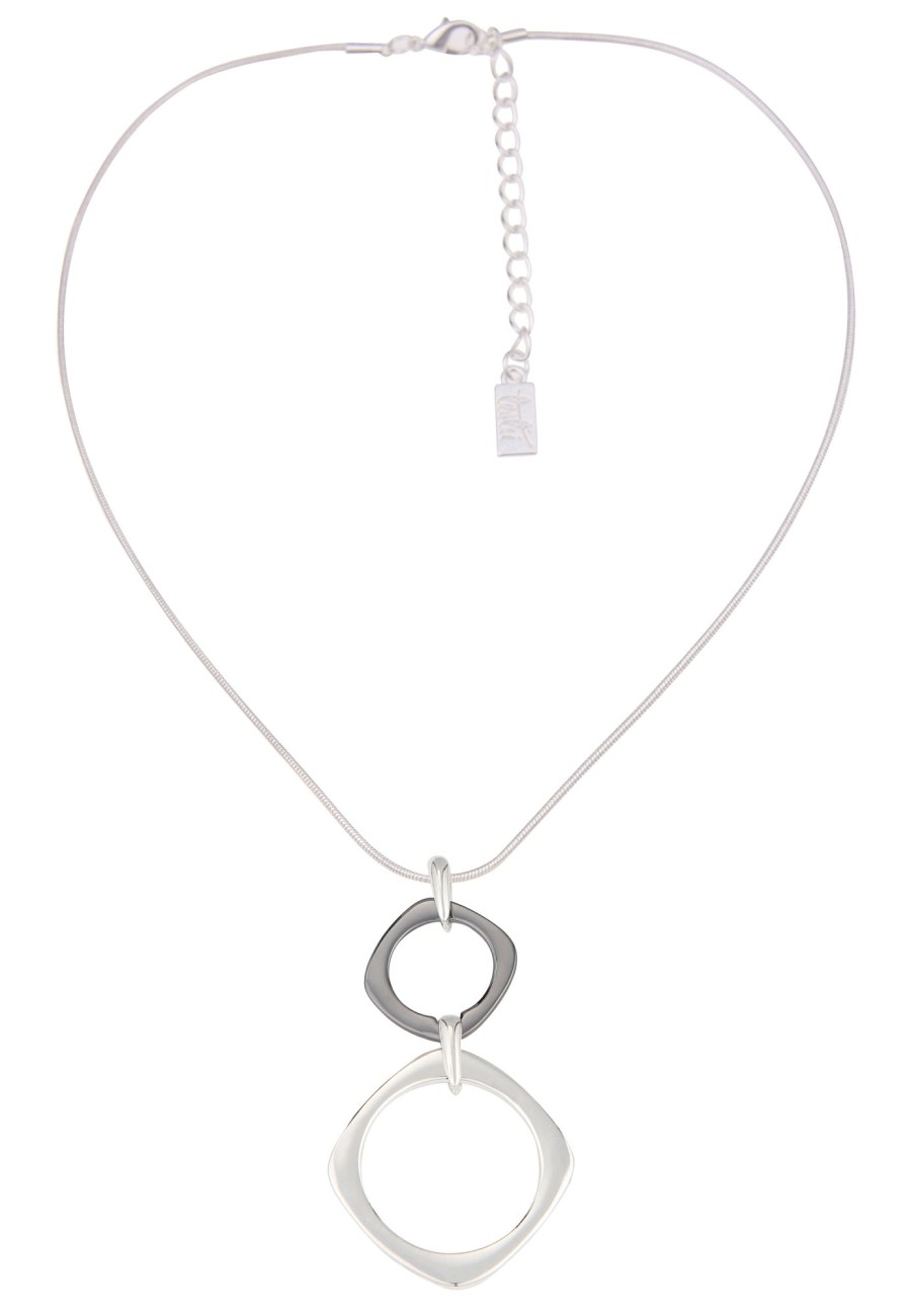 Ketten Leslii | Leslii Damen-Kette Rechteck-Anhanger Kurze Halskette Silberne Modeschmuck-Kette In Silber Grau