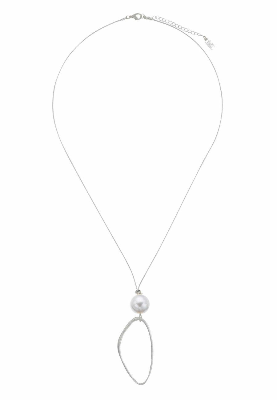 Ketten Leslii | Leslii Lange Halskette Mit Ringanhanger Und Perle In Silber