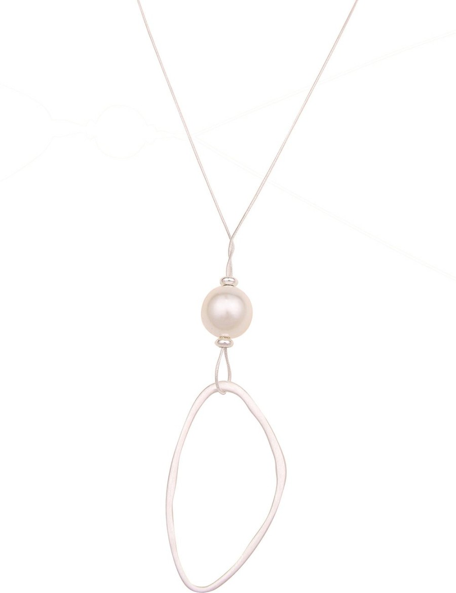 Ketten Leslii | Leslii Lange Halskette Mit Ringanhanger Und Perle In Silber