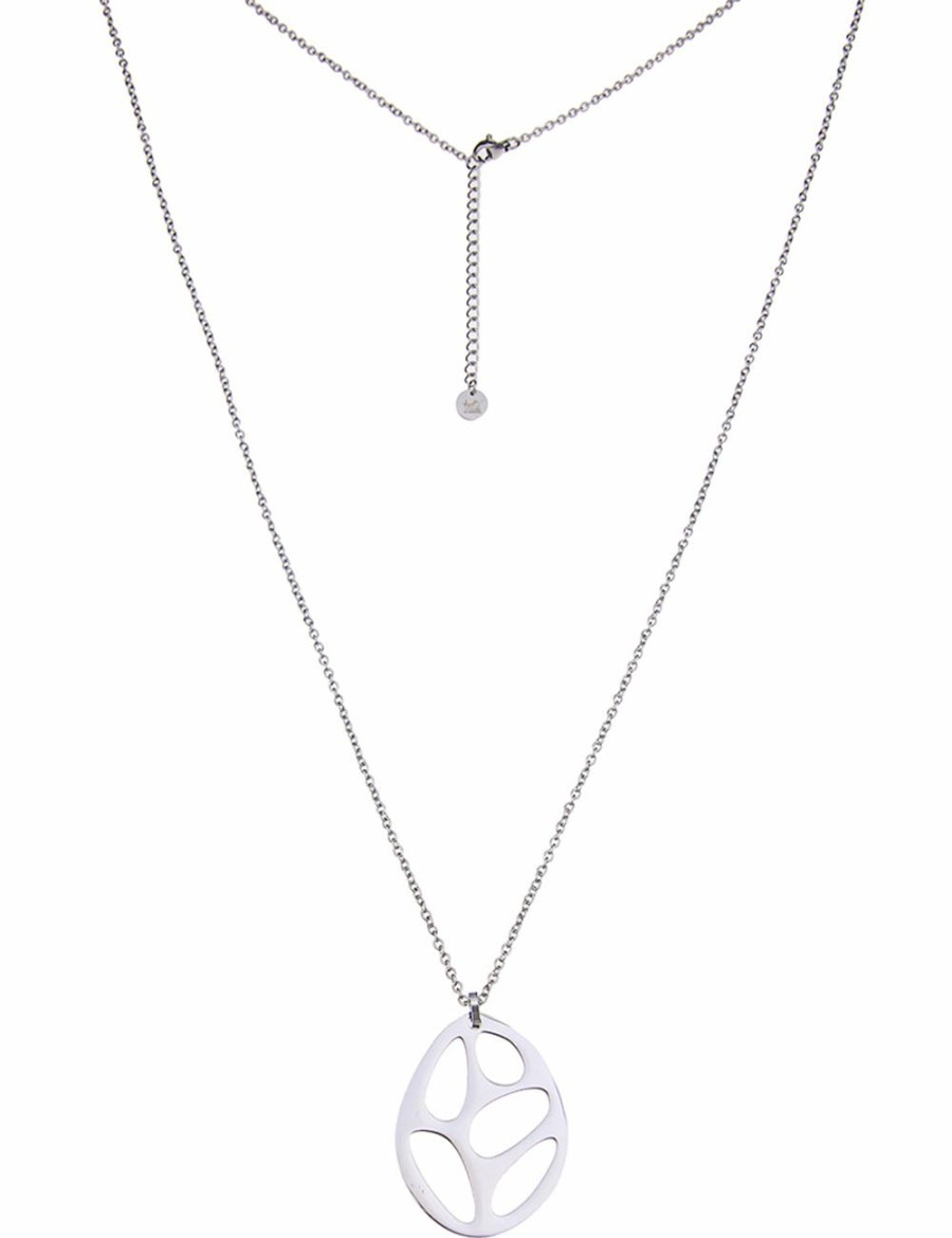 Ketten Leslii | Sale! Leslii Damen-Kette Muster-Anhanger Oval Edelstahl-Kette Lange Halskette Steel In Silber