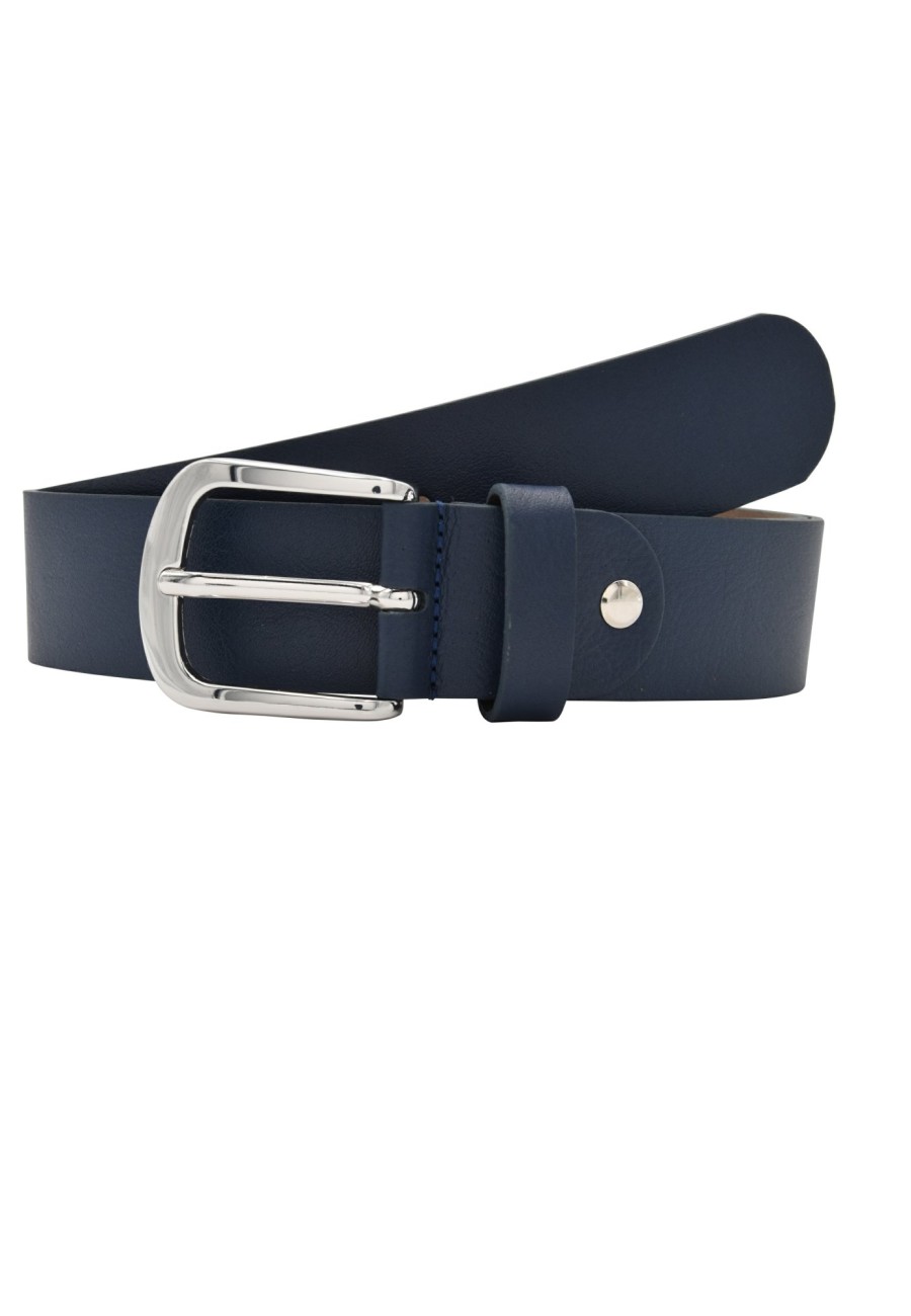 Gurtel Leslii | Leslii Premium Gurtel Echter Leder-Gurtel Blauer Gurtel Kalbs-Nappaleder Narbung Navy Silber