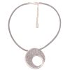 Ketten Leslii | Leslii Damen-Kette Pia Statement Glitzer Scheibe Lederlook-Band Modeschmuck-Kette Strass Silber