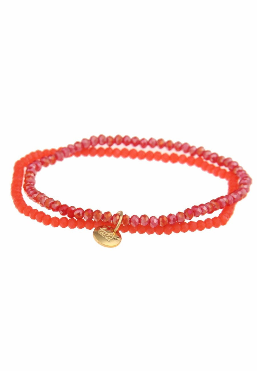 Armschmuck Leslii | Leslii Damen-Armband Kelly Kristall Glasperlen-Armband Modeschmuck-Armband Dehnbar Orange Rot