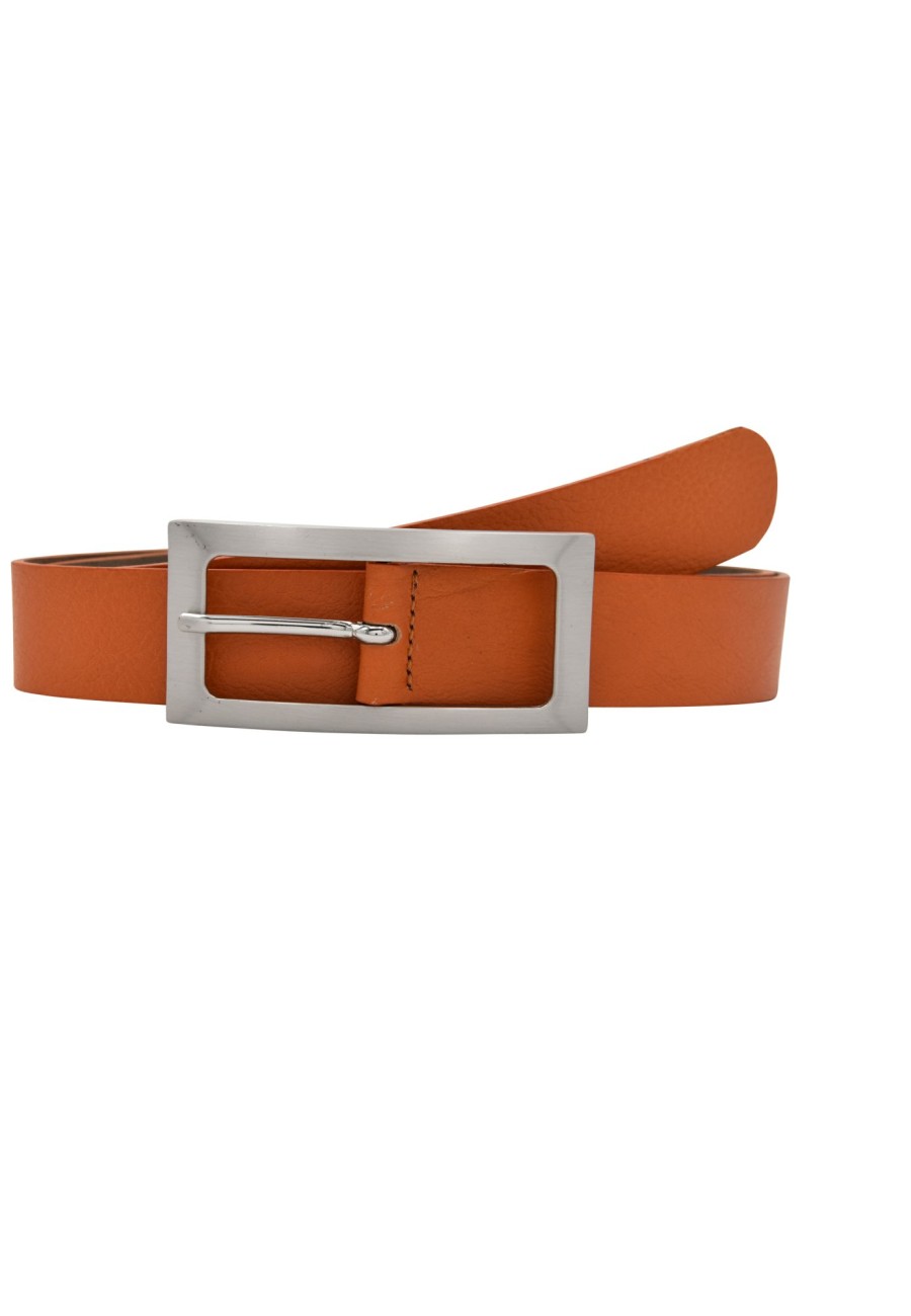 Gurtel Leslii | Leslii Premium Gurtel Echter Leder-Gurtel Oranger Gurtel Kalbs-Nappaleder Narbung Orange Silber