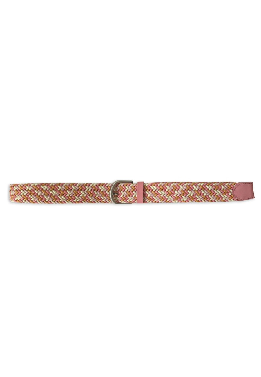 Gurtel Leslii | Leslii Flechtgurtel Stretch Mit Leder Applikation In Rosa Pink Creme Orange