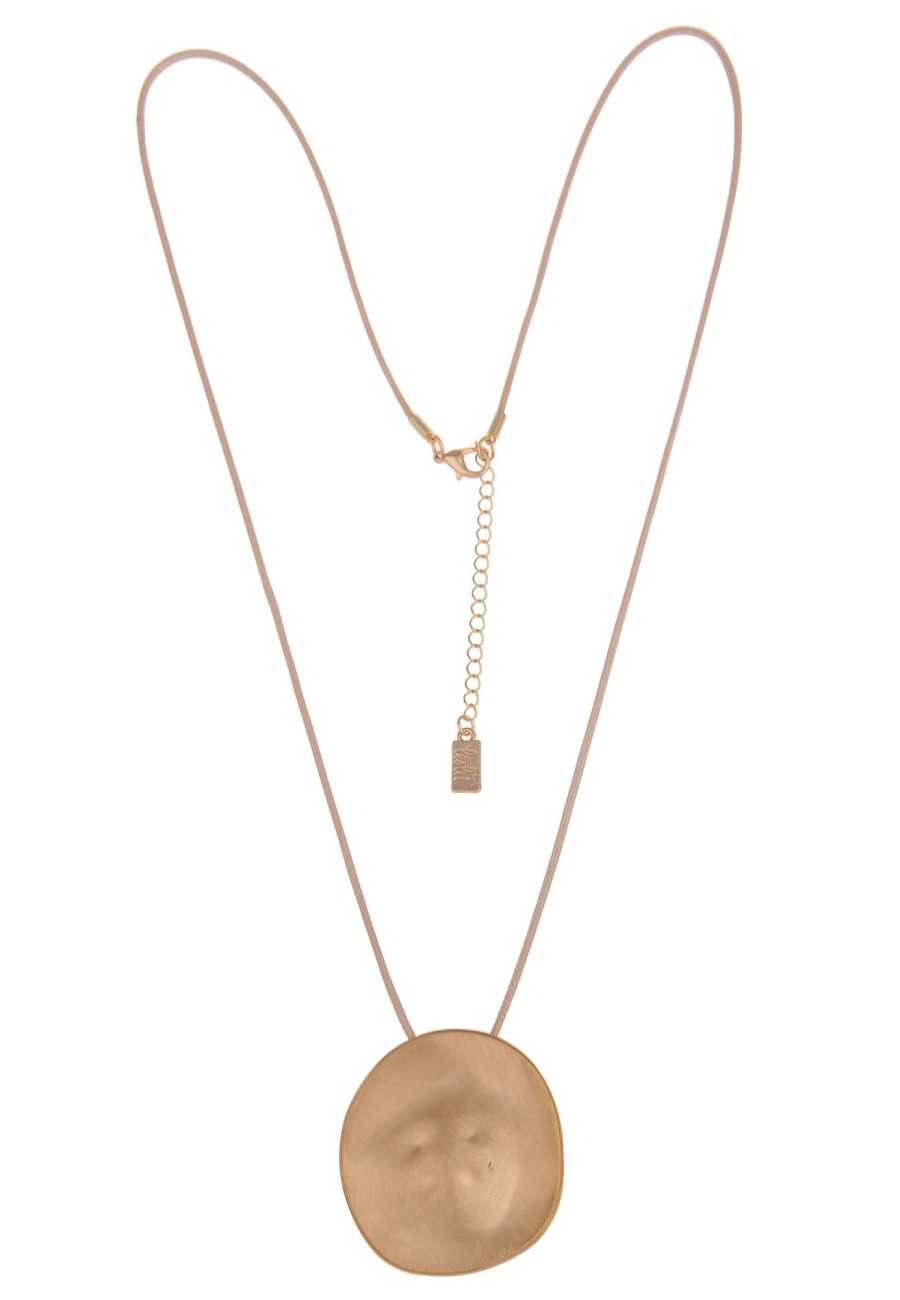 Ketten Leslii | Leslii Damen-Kette Hammer-Look Lange Modeschmuck-Kette Stoff-Band Kratz-Muster Gold Beige