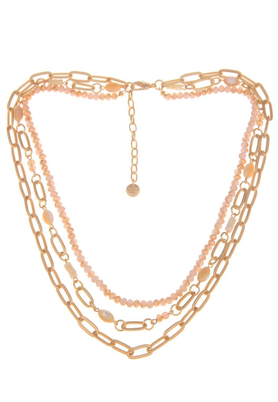 Ketten Leslii | Leslii Damen-Kette Layering Glasperlen Glieder-Kette Goldene Modeschmuck-Kette Gold Beige