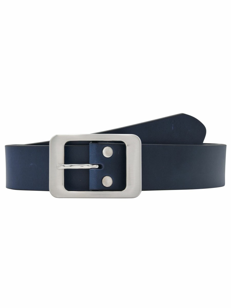 Gurtel Leslii | Leslii Gurtel Echter Leder-Gurtel Rindsleder Basic Dunkelblauer Gurtel Breite 4Cm Navy Silber Blau