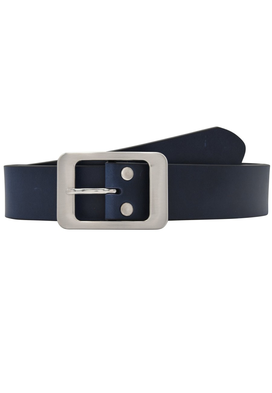 Gurtel Leslii | Leslii Gurtel Echter Leder-Gurtel Rindsleder Basic Dunkelblauer Gurtel Breite 4Cm Navy Silber Blau