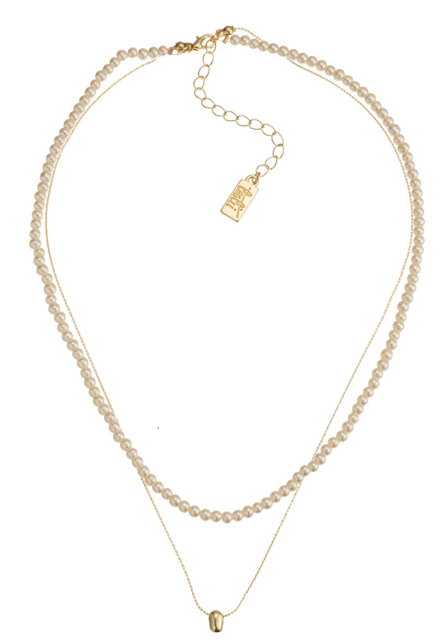 Ketten Leslii | Leslii Kurze Layering-Kette Perlen Goldene Kette Gold Weis