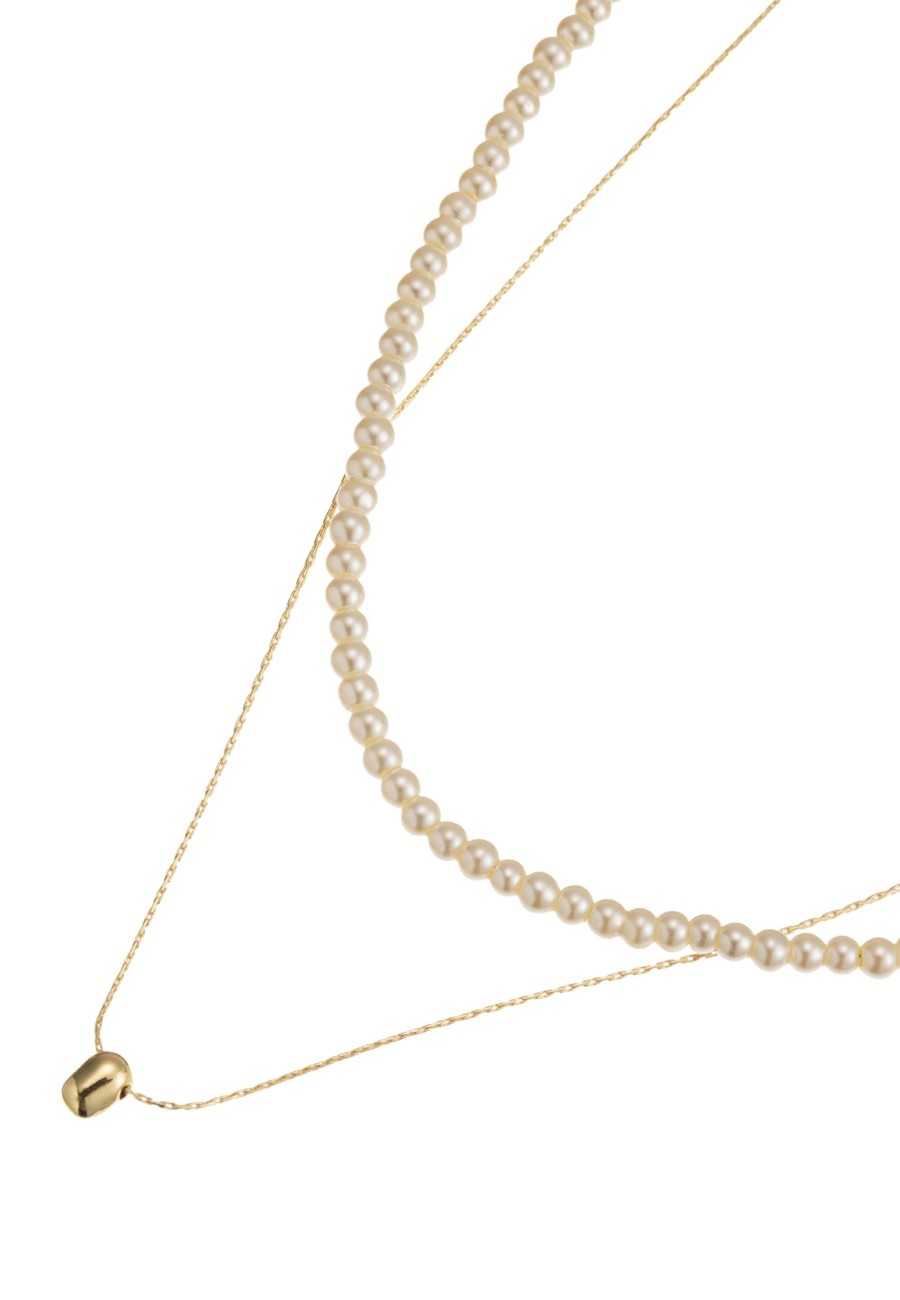 Ketten Leslii | Leslii Kurze Layering-Kette Perlen Goldene Kette Gold Weis