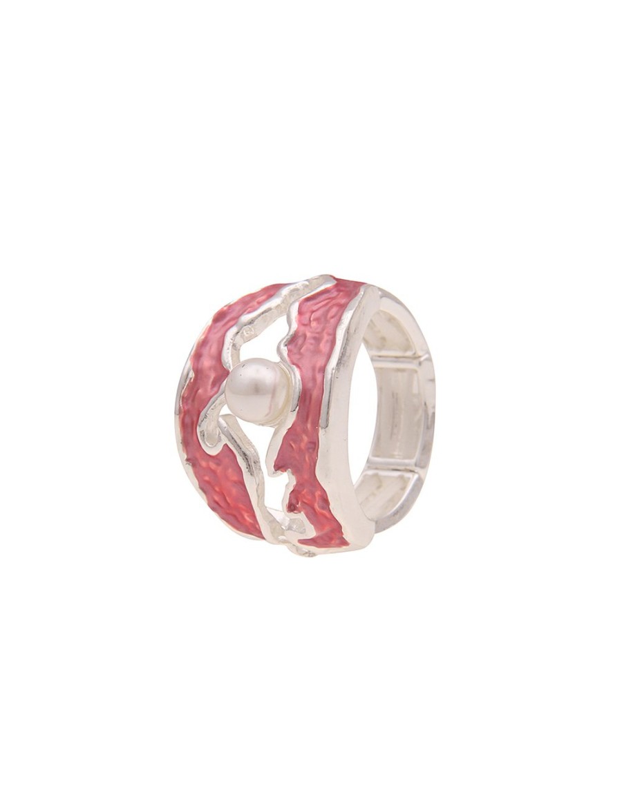 Ringe Leslii | Leslii Damen-Ring Perlen-Ring Matt Statement-Ring Modeschmuck-Ring Groser Ring Silber Rot