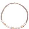 Ketten Leslii | Leslii Damen-Kette Rohren Wurfel Statement-Kette Leder-Look Kurze Modeschmuck-Kette Taupe Silber