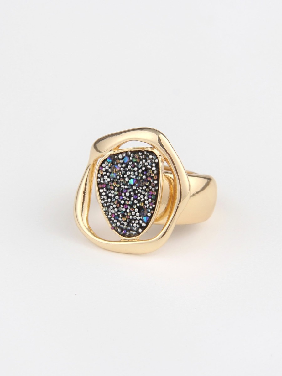 Ringe Leslii | Leslii Damen-Ring Paola Statement Glitzer Strass-Ring Goldener Modeschmuck-Ring In Gold Bunt