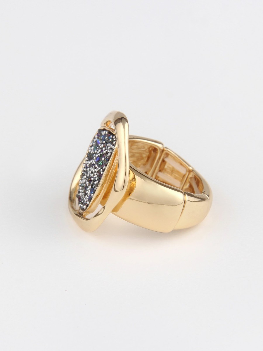 Ringe Leslii | Leslii Damen-Ring Paola Statement Glitzer Strass-Ring Goldener Modeschmuck-Ring In Gold Bunt