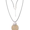 Ketten Leslii | Leslii Damen-Kette Statement Bast-Scheibe Natur Lange Halskette Modeschmuck Schwarz Beige