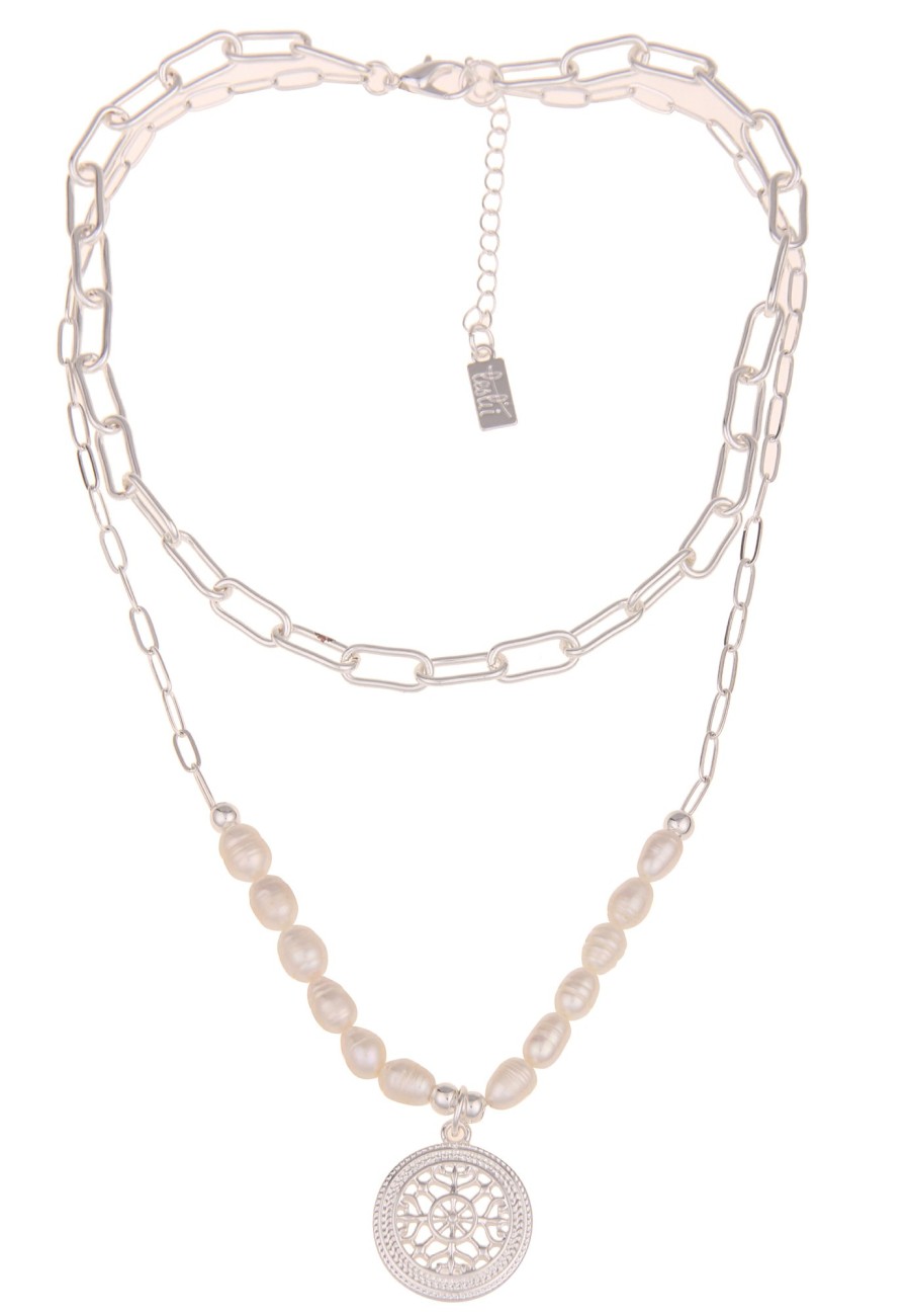 Ketten Leslii | Leslii Damen-Kette Statement Perlen-Kette Layering Glieder-Kette Modeschmuck-Kette Silber Weis