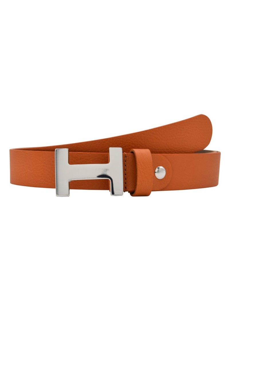 Gurtel Leslii | Leslii Premium Gurtel Echter Leder-Gurtel Oranger Gurtel Kalbs-Nappaleder Narbung Orange Silber