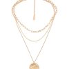 Ketten Leslii | Leslii Damen-Kette Layering Muster Scheibe Kurze Halskette Goldene Modeschmuck-Kette In Gold