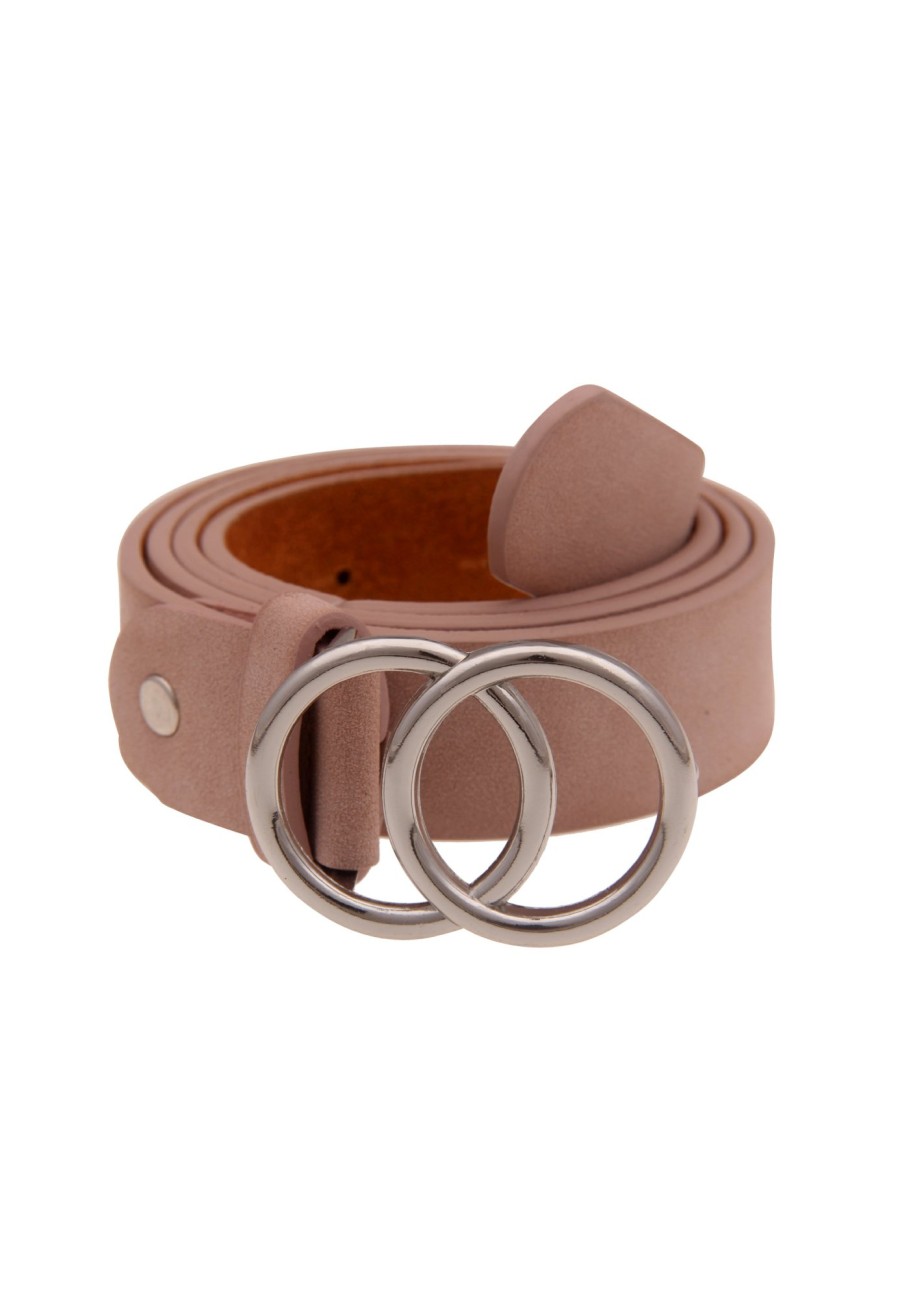 Gurtel Leslii | Leslii Damen-Gurtel Doppel-Ring Rosafarbener Gurtel Steck-Schliese Classic Rosa Silber