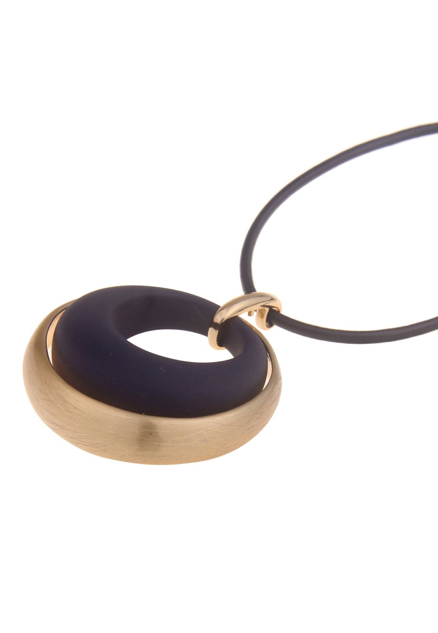 Ketten Leslii | Leslii Damen-Kette Ring-Anhanger Lange Halskette Lederlook-Band Modeschmuck-Kette In Gold Blau