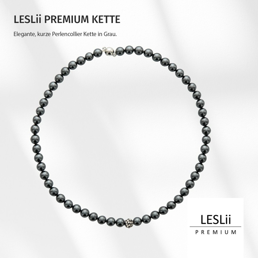 Ketten Leslii | Leslii Damen-Kette Graue Perlen-Kette Weise Strass-Kugel Kurze Halskette Perlen-Collier In Grau