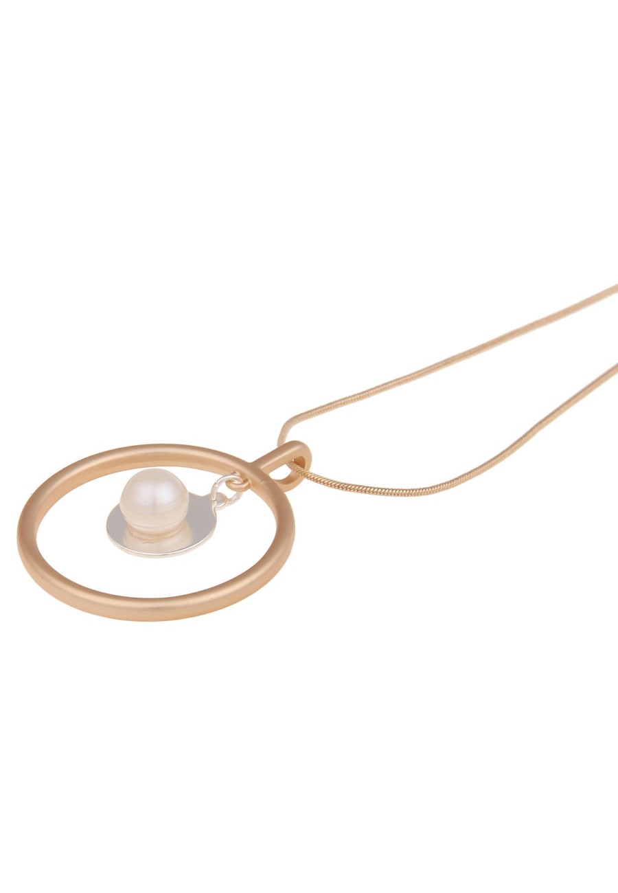 Ketten Leslii | Leslii Damen-Kette Bicolor Ring Perlen-Anhanger Matt Schlangen-Kette Goldene Modeschmuck-Kette