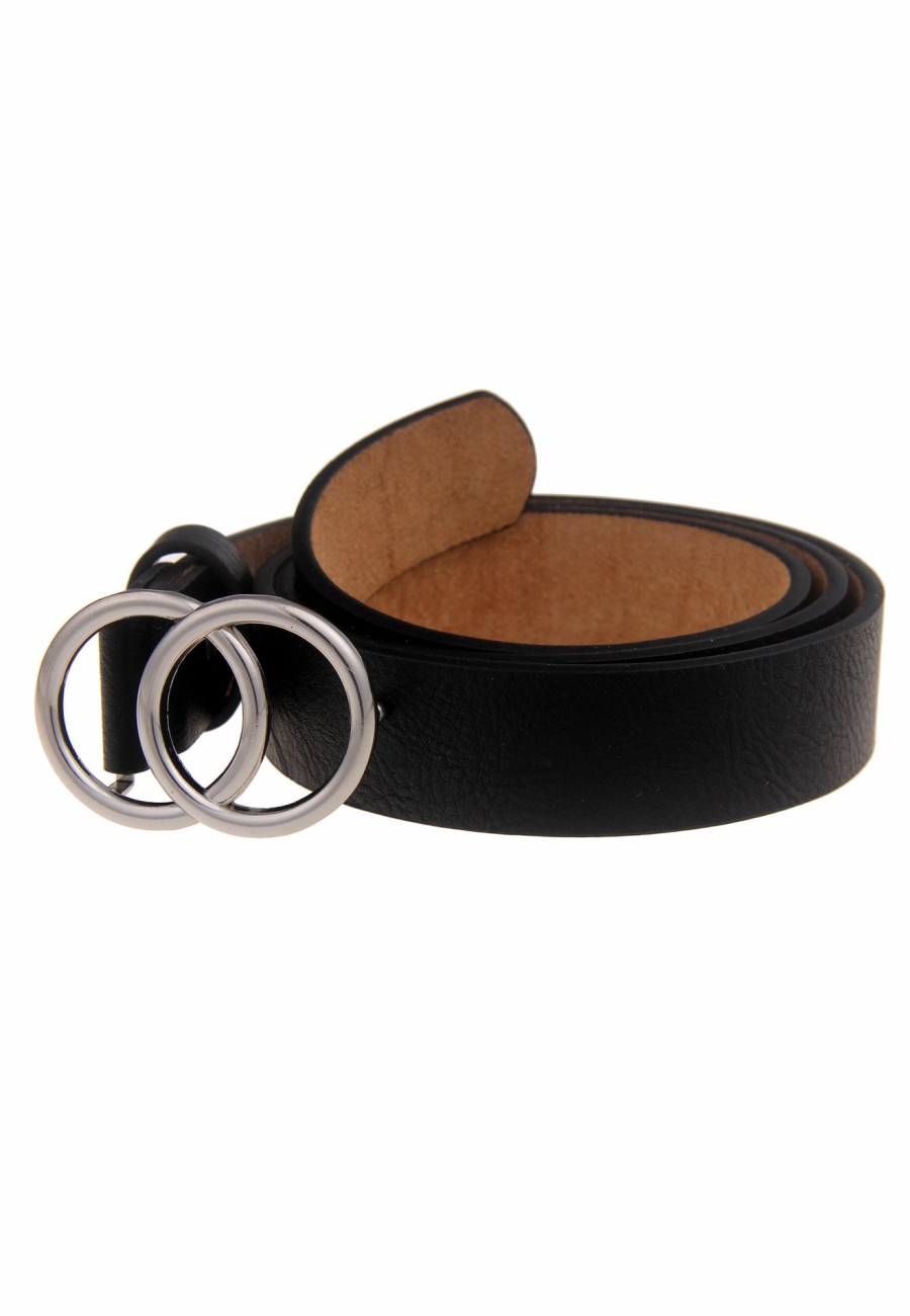 Gurtel Leslii | Leslii Damen-Gurtel Classic-Gurtel Doppel Ring Schwarzer Gurtel Breite 3Cm Steck-Schliese Schwarz