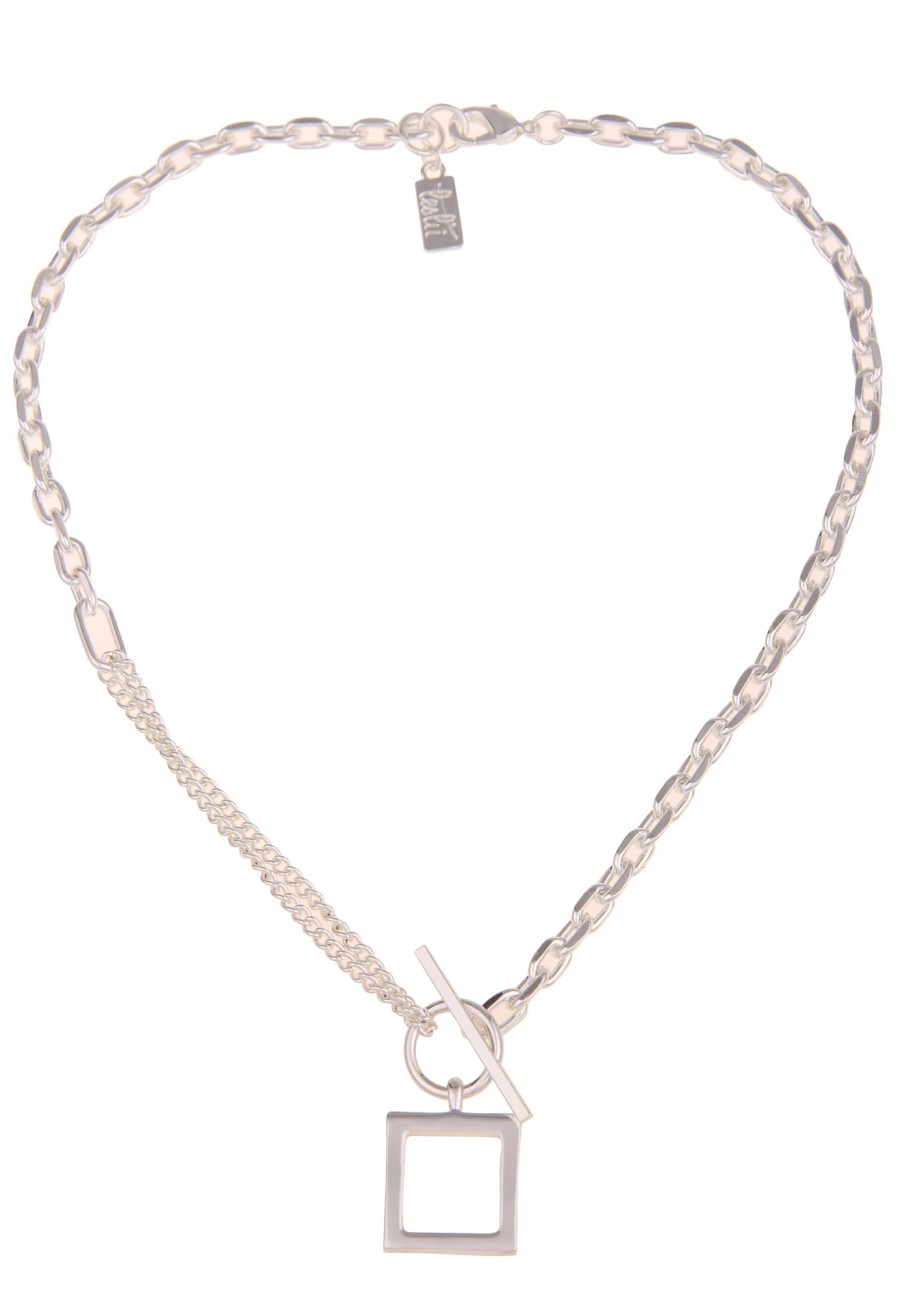 Ketten Leslii | Leslii Damen-Kette Quadrat-Anhanger Formen Glieder-Kette Modeschmuck-Kette Silber Glanz