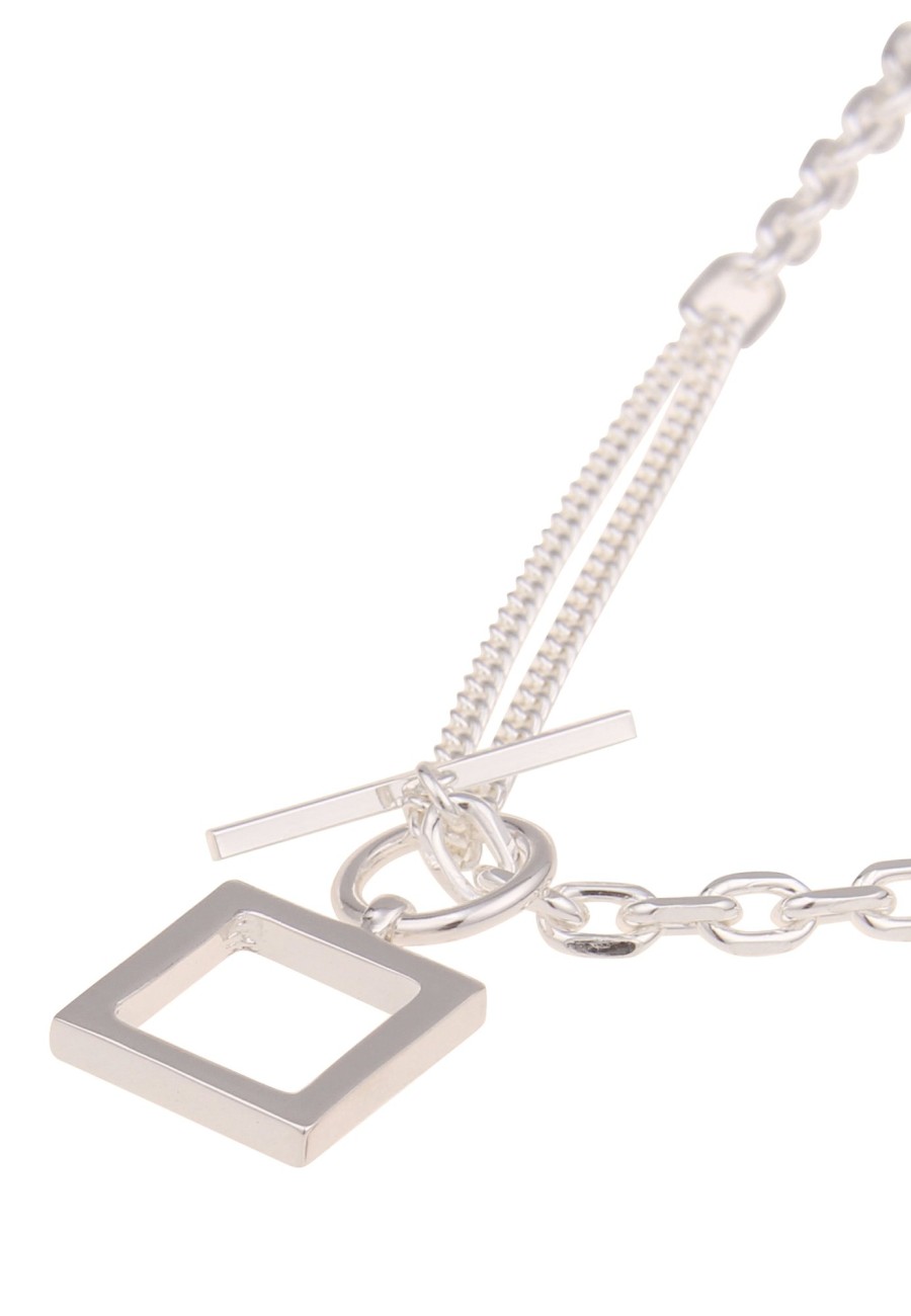 Ketten Leslii | Leslii Damen-Kette Quadrat-Anhanger Formen Glieder-Kette Modeschmuck-Kette Silber Glanz