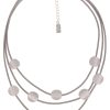 Ketten Leslii | Leslii Damen-Kette Matt-Anhanger Lederlook-Band Mehrreihig Modeschmuck-Kette In Silber Grau