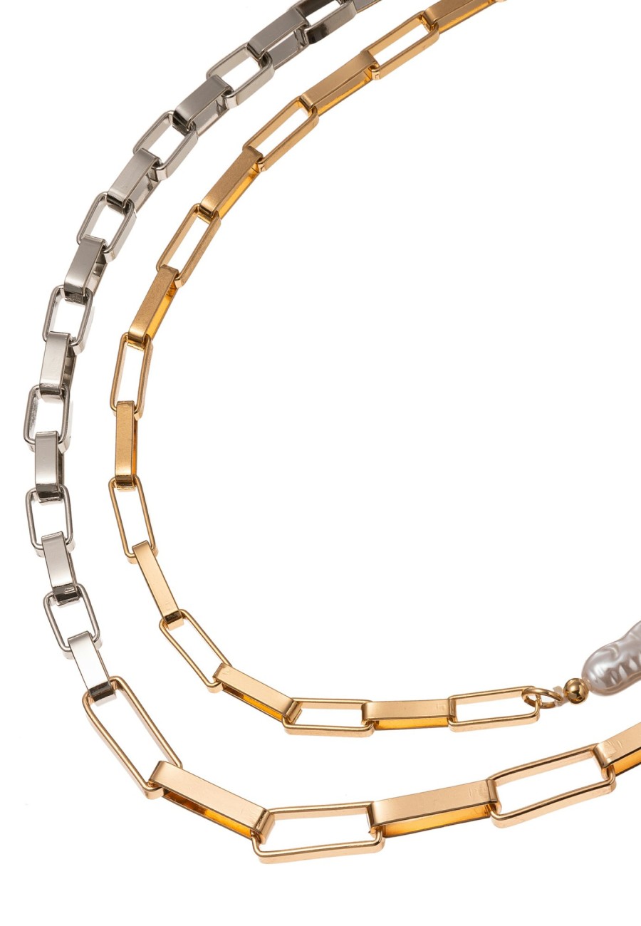 Ketten Leslii | Leslii Kurze Kette Ankerkette Layering Goldene Statement-Kette Perlen Gold Silber