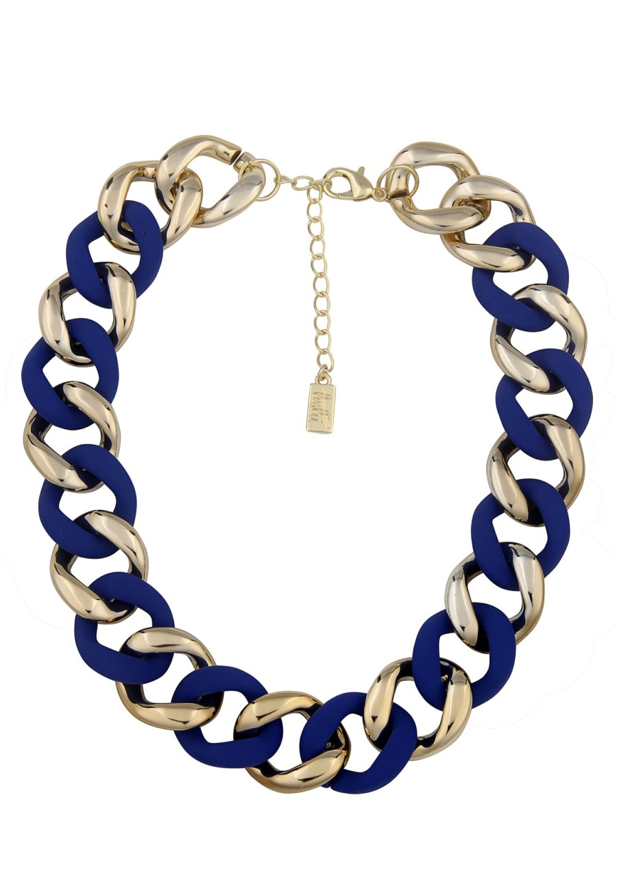 Ketten Leslii | Leslii Statement Halskette Damen Glieder Kette In Blau Gold