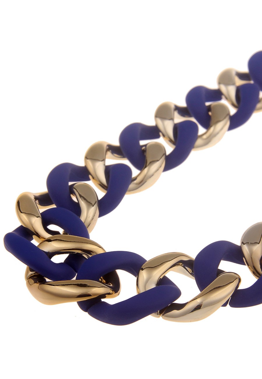 Ketten Leslii | Leslii Statement Halskette Damen Glieder Kette In Blau Gold