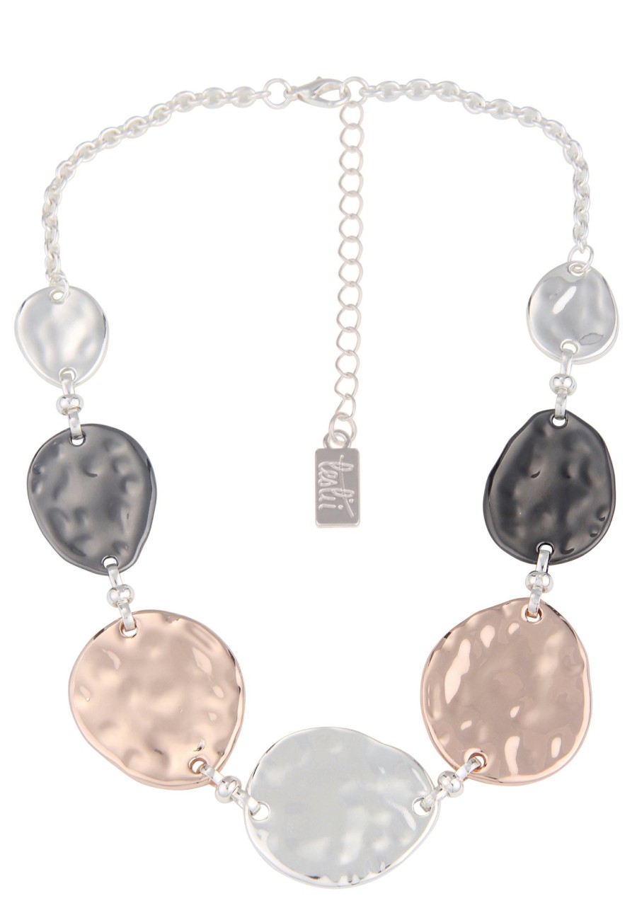 Ketten Leslii | Leslii Damen-Kette Tricolor Statement-Kette Kurze Modeschmuck-Kette In Rose Silber Grau