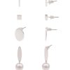 Ohrschmuck Leslii | Leslii Damen-Ohrringe 4Er Set Silberne Ohrstecker Weise Perlen-Ohrringe Modeschmuck Silber