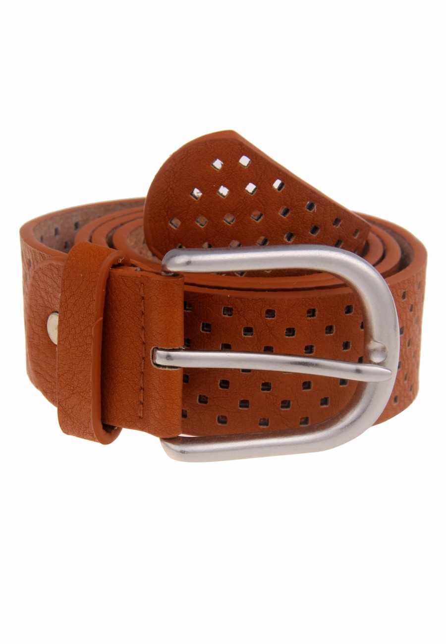 Gurtel Leslii | Leslii Damen-Gurtel Square Breiter Gurtel Breite 4Cm Brauner Muster-Gurtel In Cognac Braun