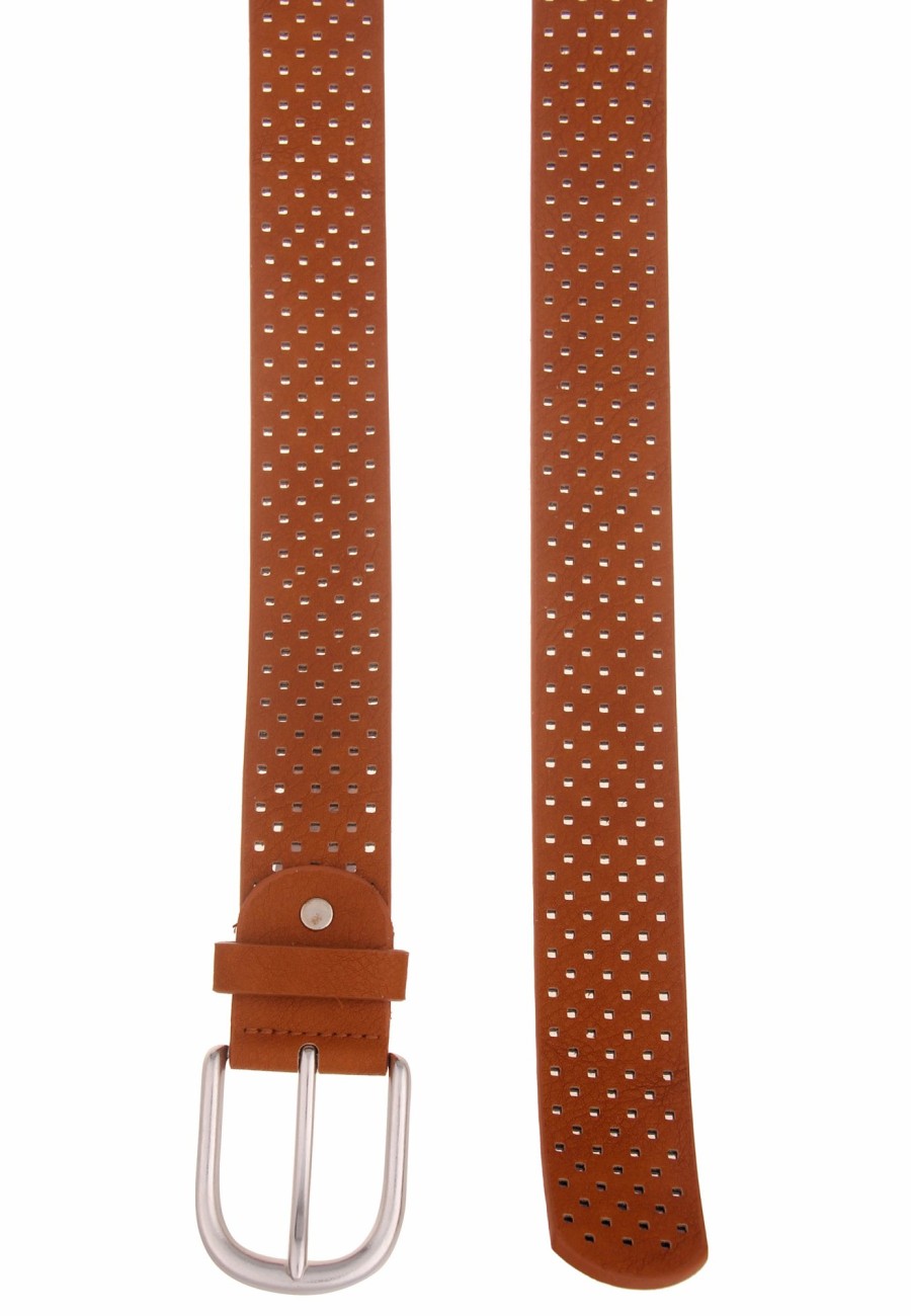 Gurtel Leslii | Leslii Damen-Gurtel Square Breiter Gurtel Breite 4Cm Brauner Muster-Gurtel In Cognac Braun