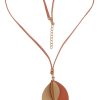 Ketten Leslii | Leslii Damen-Kette Lange Halskette Blatt-Anhanger Statement Modeschmuck-Kette Lachs Gold