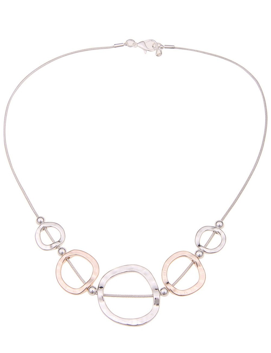 Ketten Leslii | Leslii Damen-Kette Bicolor Ring-Anhanger Collier Kurze Halskette Modeschmuck-Kette Silber Rose