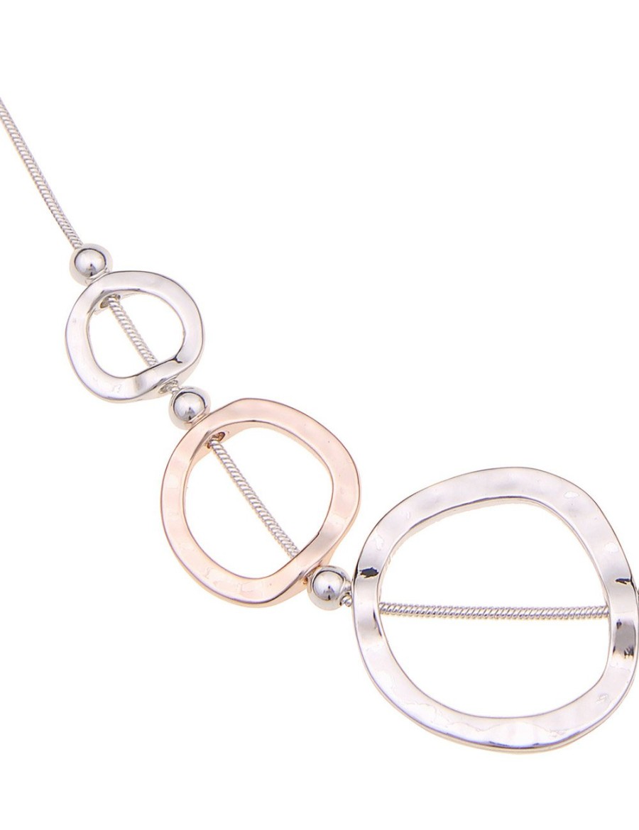 Ketten Leslii | Leslii Damen-Kette Bicolor Ring-Anhanger Collier Kurze Halskette Modeschmuck-Kette Silber Rose