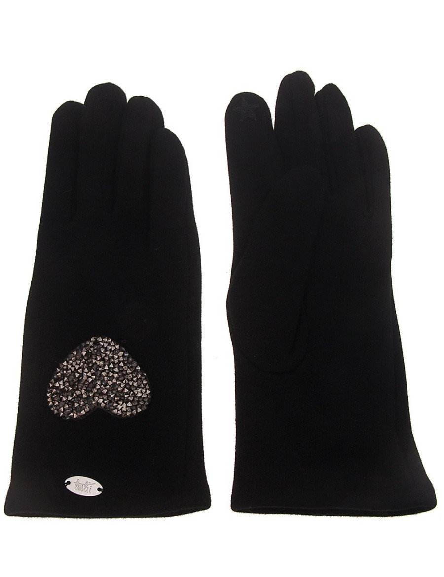 Accessoires Leslii | Handschuhe Herz Schwarz Strass