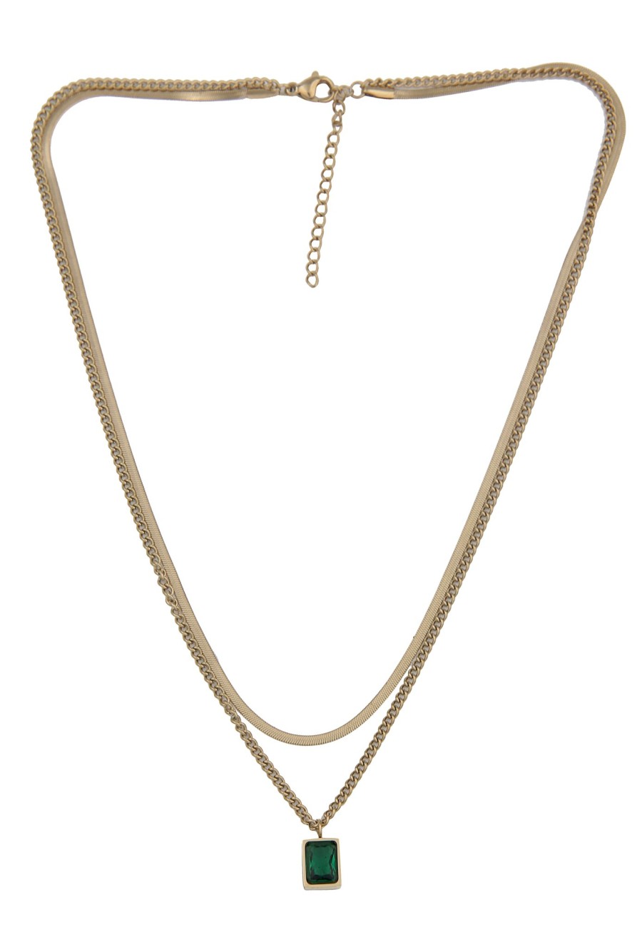 Ketten Leslii | Leslii Kurze Halskette Glitzer-Stein Layering Goldene Kette Glitzer Gold Grun