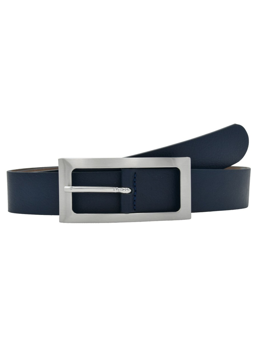 Gurtel Leslii | Leslii Premium Gurtel Echter Leder-Gurtel Blauer Gurtel Kalbs-Nappaleder Breite 3Cm Narbung Navy Sil