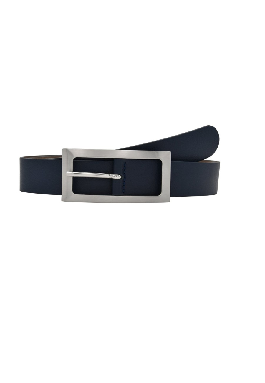 Gurtel Leslii | Leslii Premium Gurtel Echter Leder-Gurtel Blauer Gurtel Kalbs-Nappaleder Breite 3Cm Narbung Navy Sil